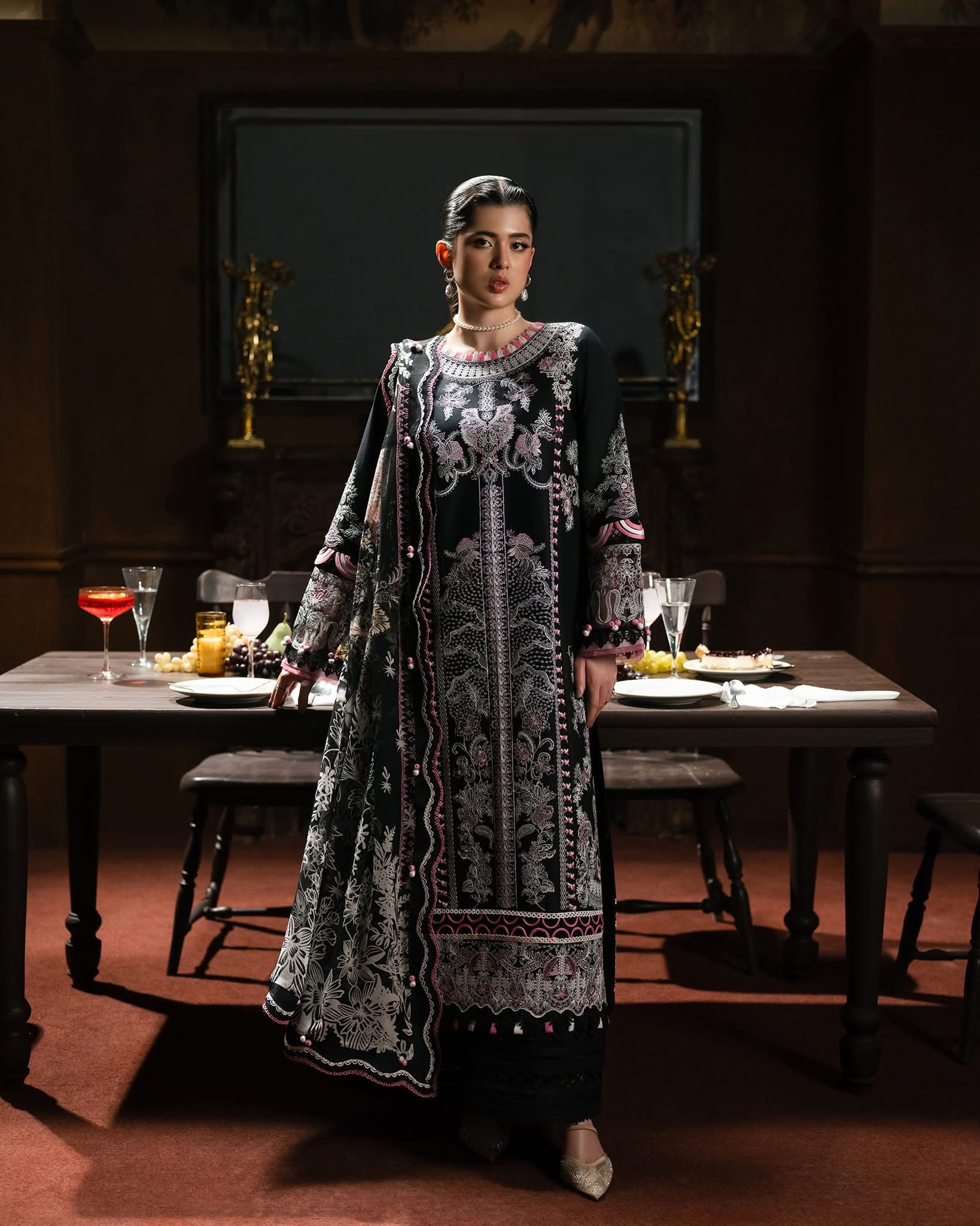 Jade embroidered with chiffon dupatta 