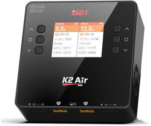 iSDT K2 Air Duo Ladegerät mit Dual-Ausgang, IPS-Display und Bluetooth-App-Steuerung.