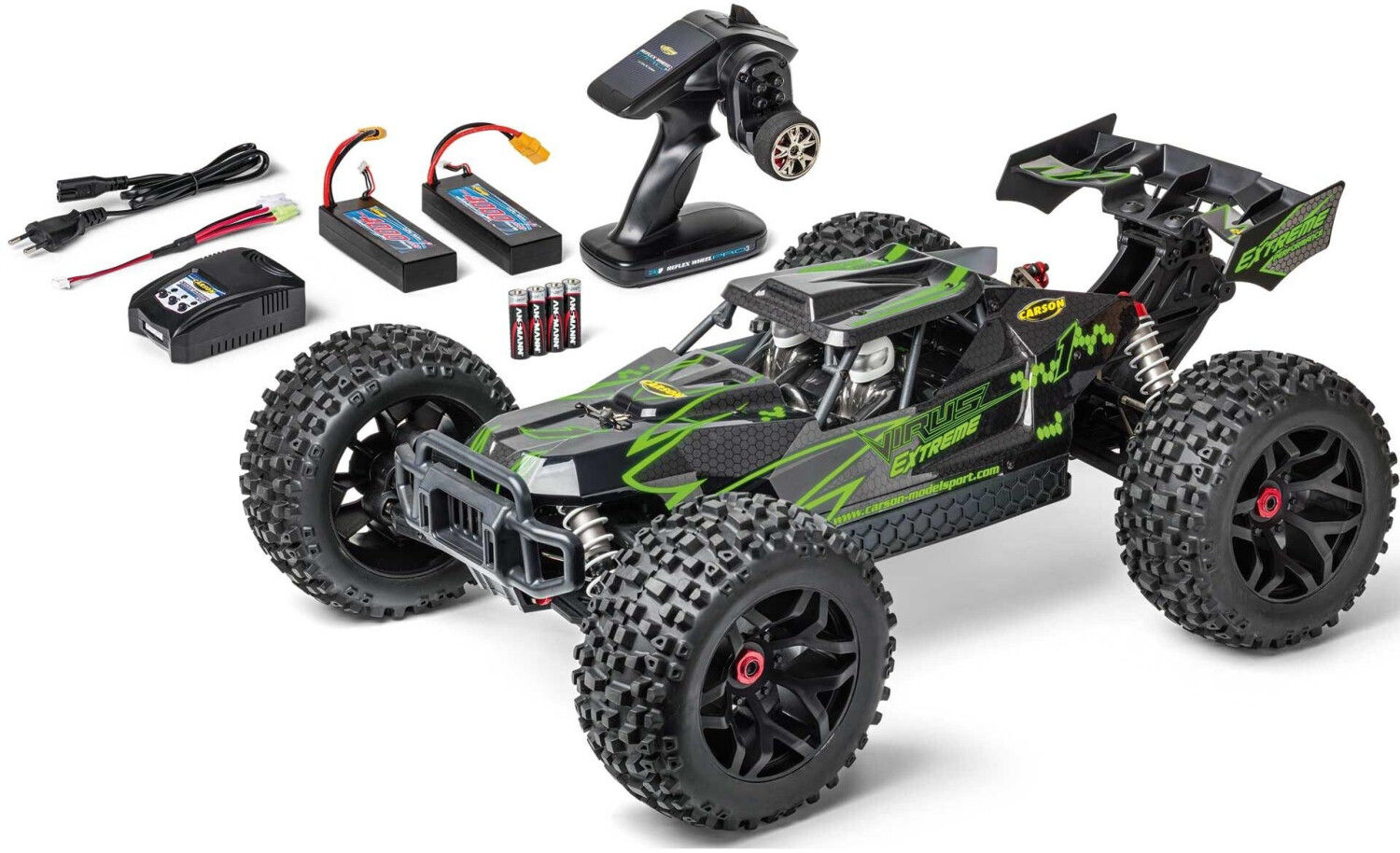 Carson Virus 4.2 XL Brushless 1:8 4WD RTR Buggy Schwarz Rot mit Hobbywing 100A Brushless-System, Allradantrieb und bis zu 80