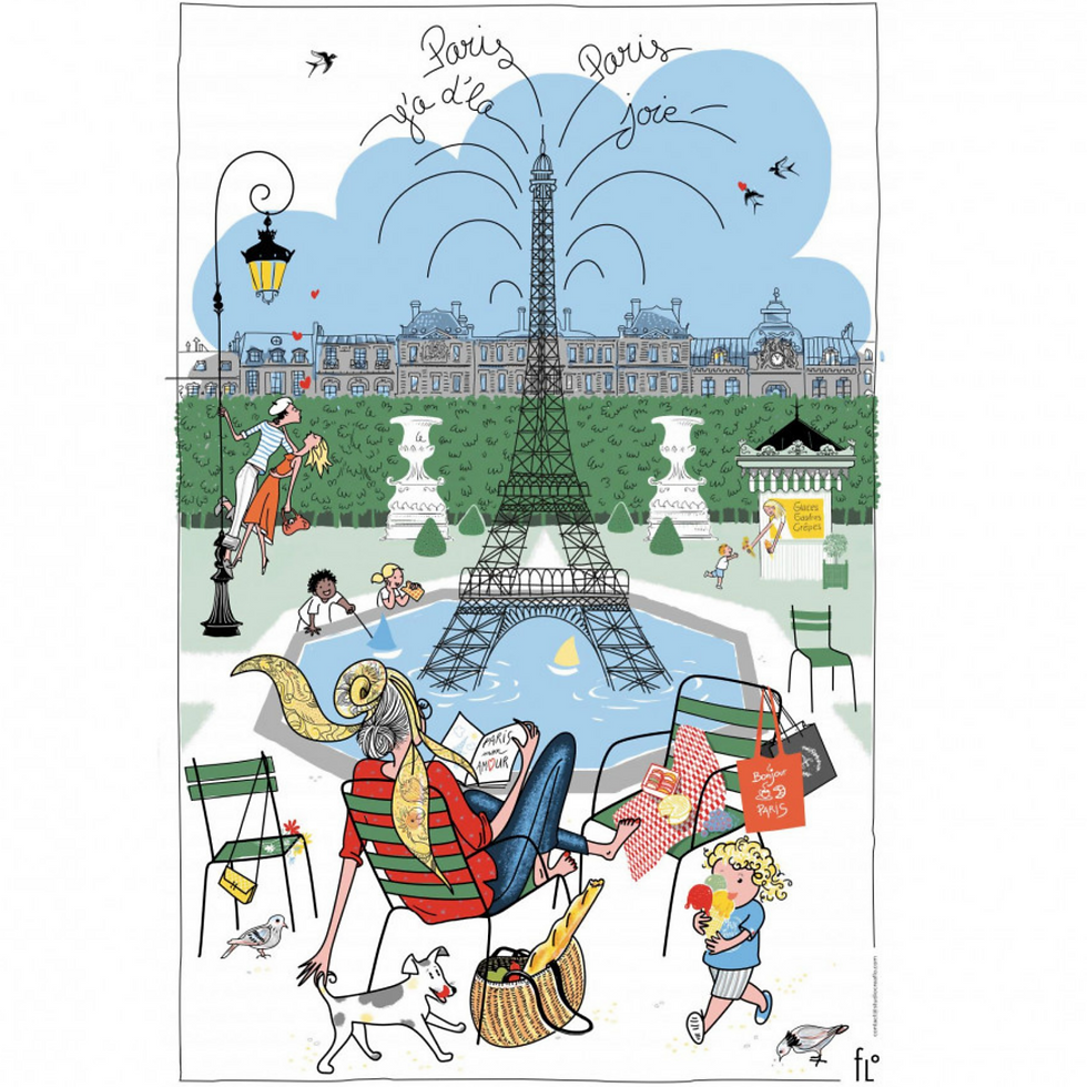 "LES JARDINS PARISIENS" "THE PARISIAN GARDENS" Decorative Tea Towel