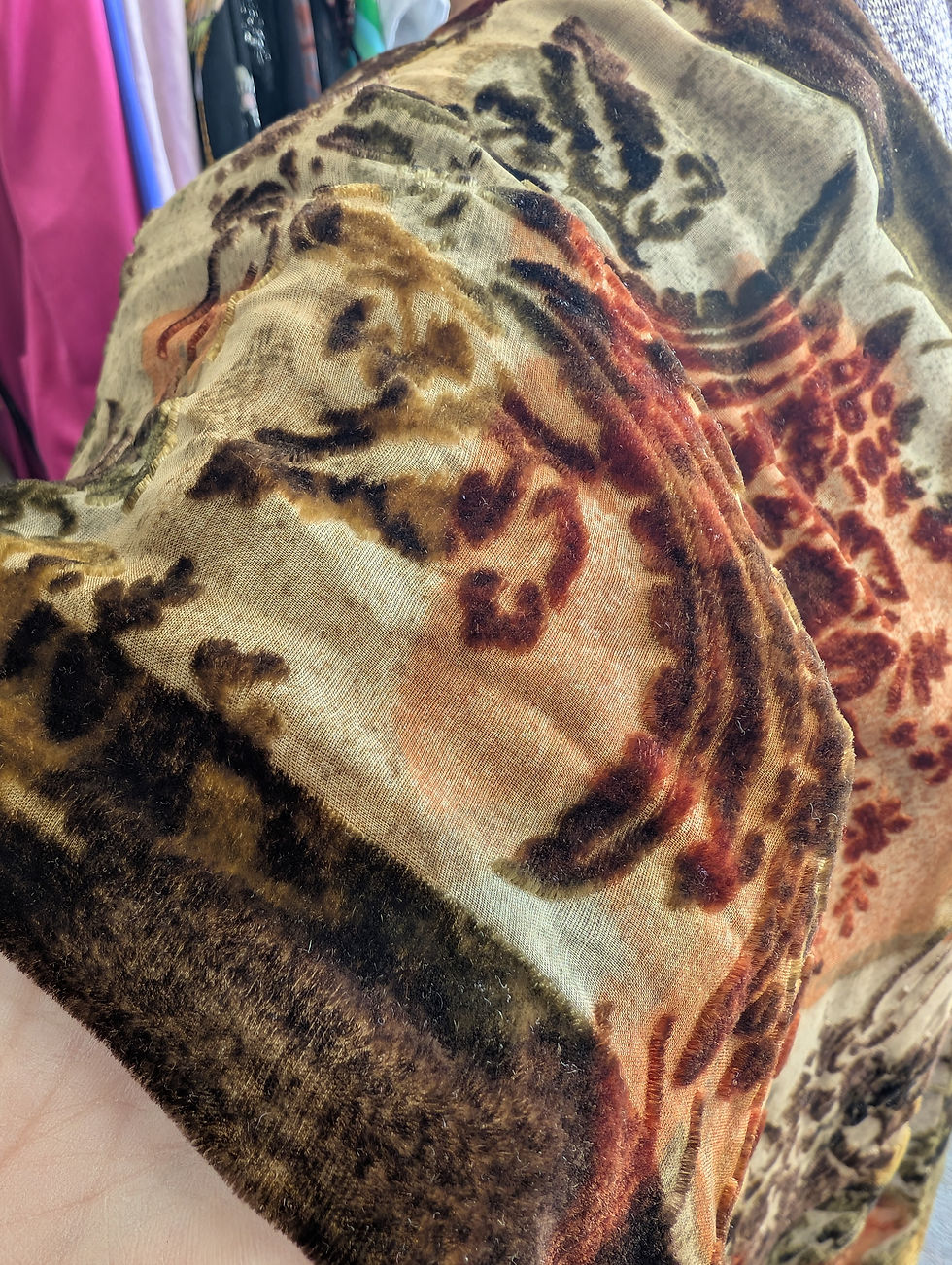 Thumbnail: Pretty brown and neutrals scarf fringe lightweight velvet feeling