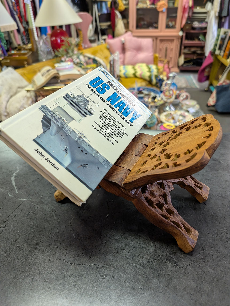 Thumbnail: Little wood book holder stand caddy ornate flowers