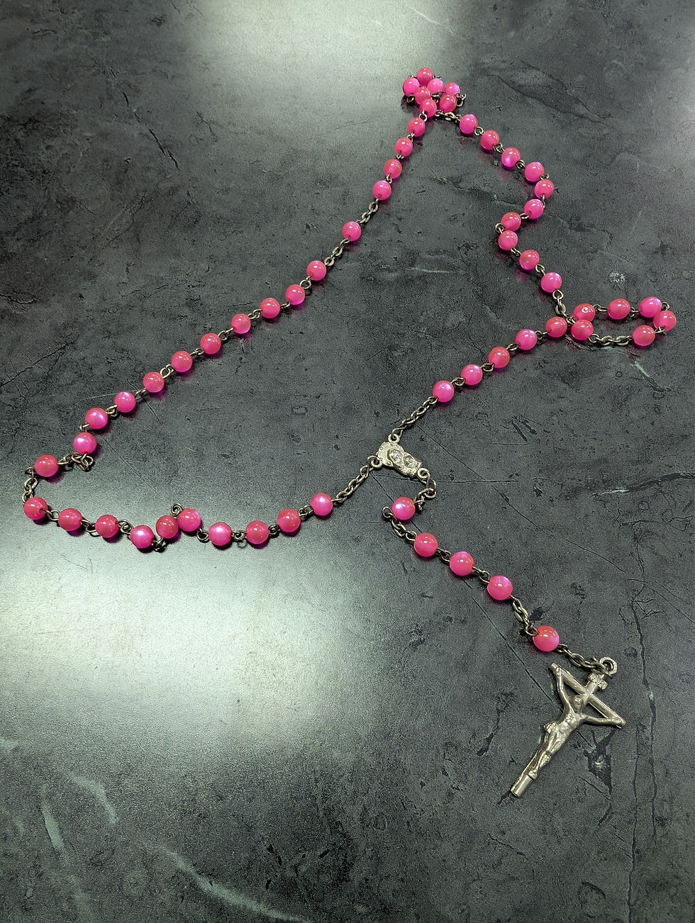 Thumbnail: Pink 🩷 religious rosary necklace chain cross beads