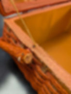 Thumbnail: Well-loved Groovy Little Sewing Orange Wicker Basket