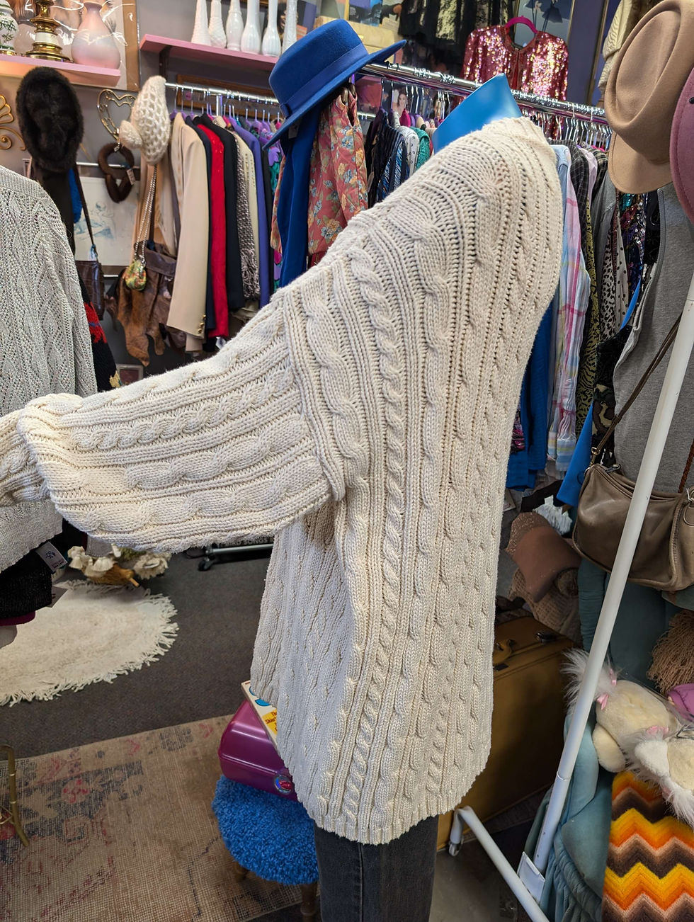 Thumbnail: Vintage thick cable knit sweater Merit Awards USA Made L XL Oversized Men Women