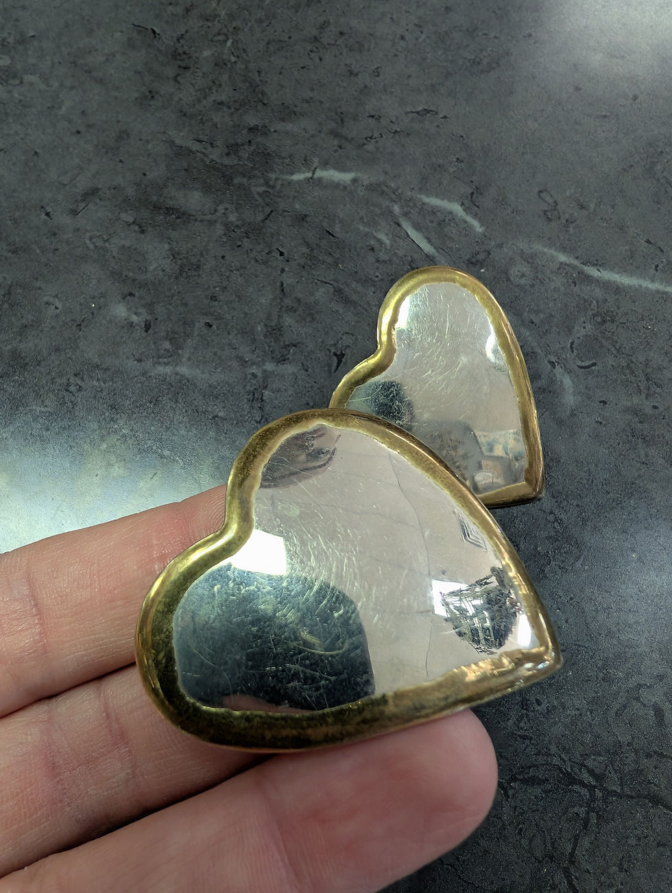 Thumbnail: Large Heart Metal Silver Gold tone Heart Earrings 80's Vibes Stud