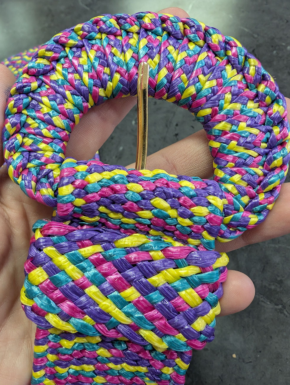 Thumbnail: Large Stretchy Woven Purples Yellows Teal Pink Ladies Belt So Rad!