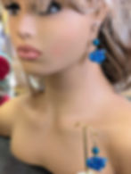 Thumbnail: Wooden Hand painted Blue tropical fish earrings drop dangle style