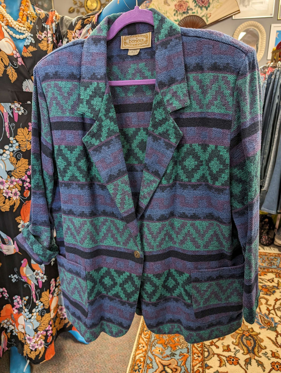 Vintage USA Made Ladies oversized Aztec motif blazer jacket