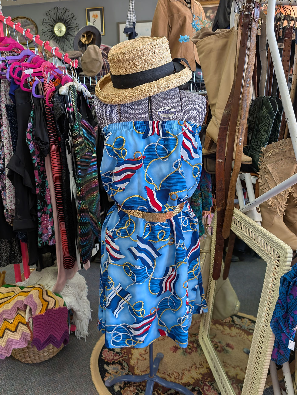 Nautical Long Skirt Susan Graver USA Made Small Blues Gold Ropes Gaudy