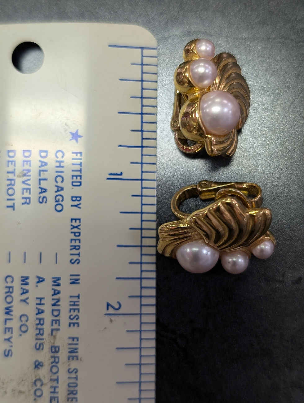 Thumbnail: Vintage TRIFARI Clip On Earrings Gold Tone Baby Pink Pearl