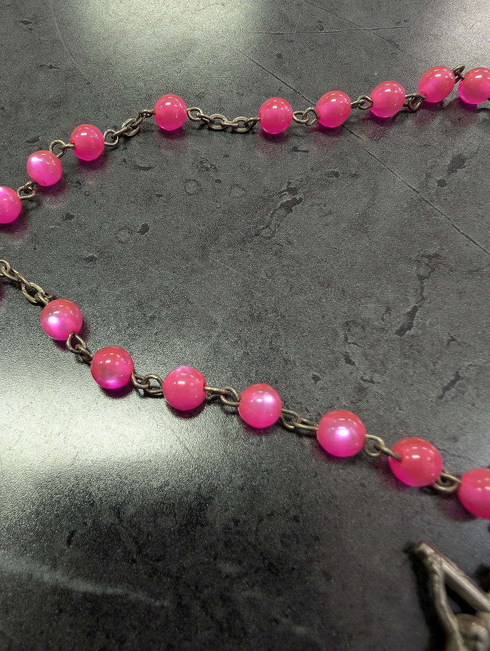 Thumbnail: Pink 🩷 religious rosary necklace chain cross beads