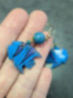 Thumbnail: Wooden Hand painted Blue tropical fish earrings drop dangle style