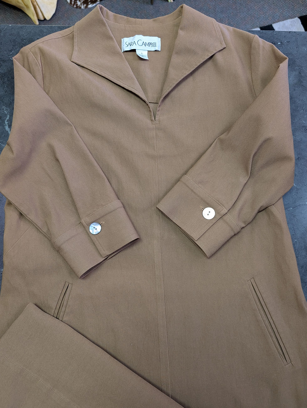 Thumbnail: Sara Campbell Shift Mod Vibes Pullover Dress L USA Made Brown