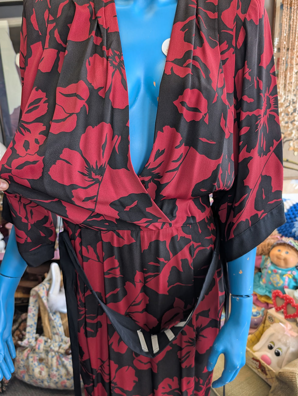 Thumbnail: Vintage Barbara California Ladies Faux Wrap Dress Kimono Style Vibes 70s 80s M