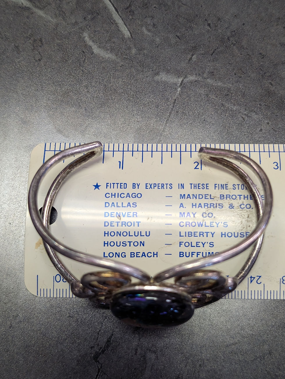 Thumbnail: Ornate Cuff bracelet dichroic glass silver plated blues purples