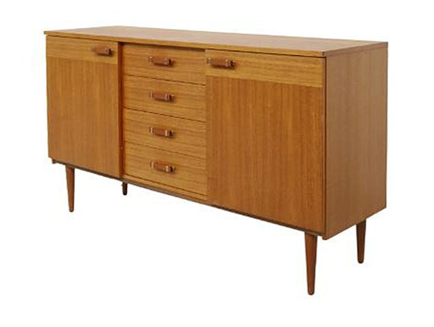 Thumbnail: Danish Teak Low Sideboard with Brass Detail Handles
