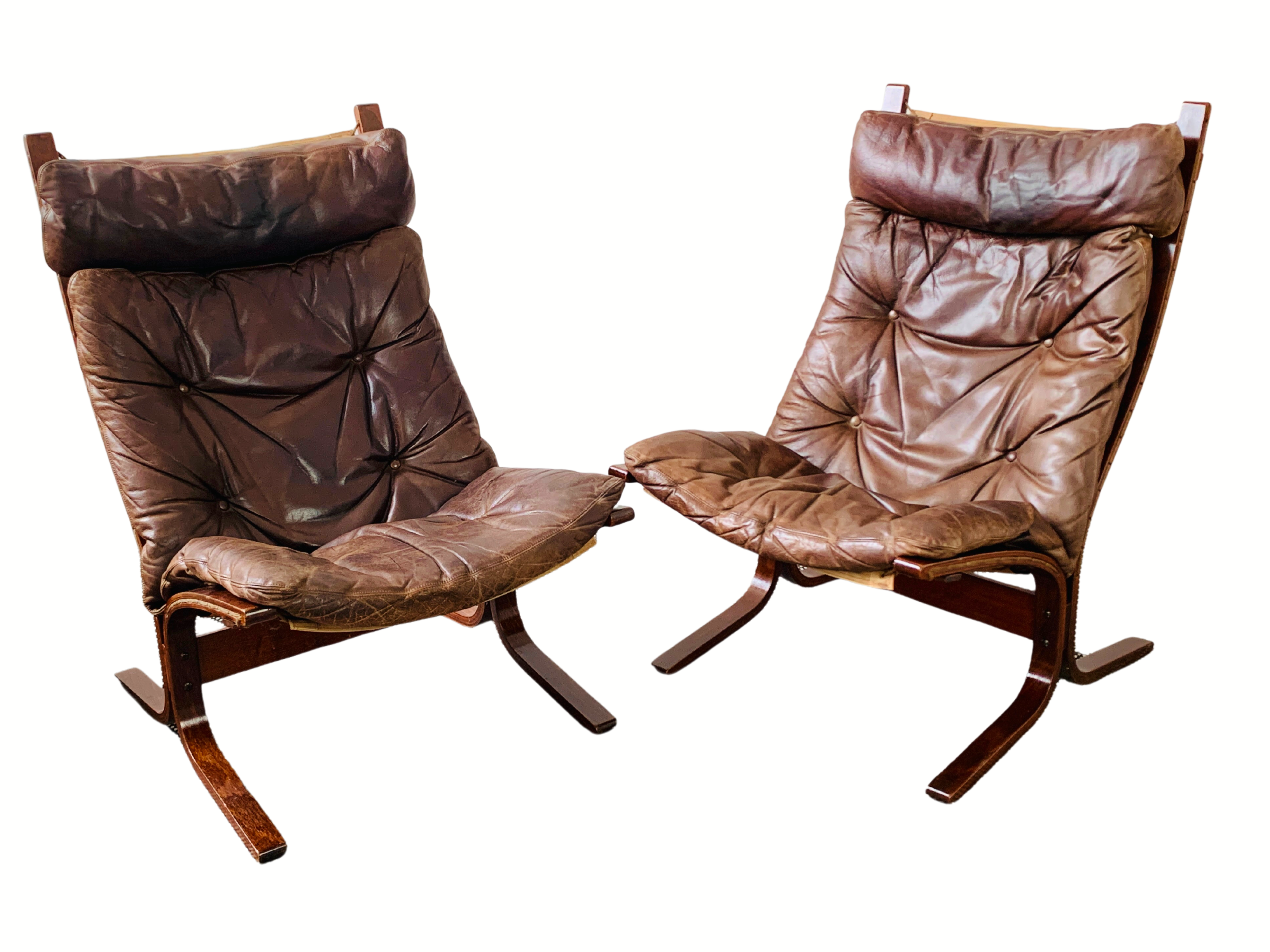 Pair of Norwegian 1970’s Dark Brown Leather Siesta Chairs