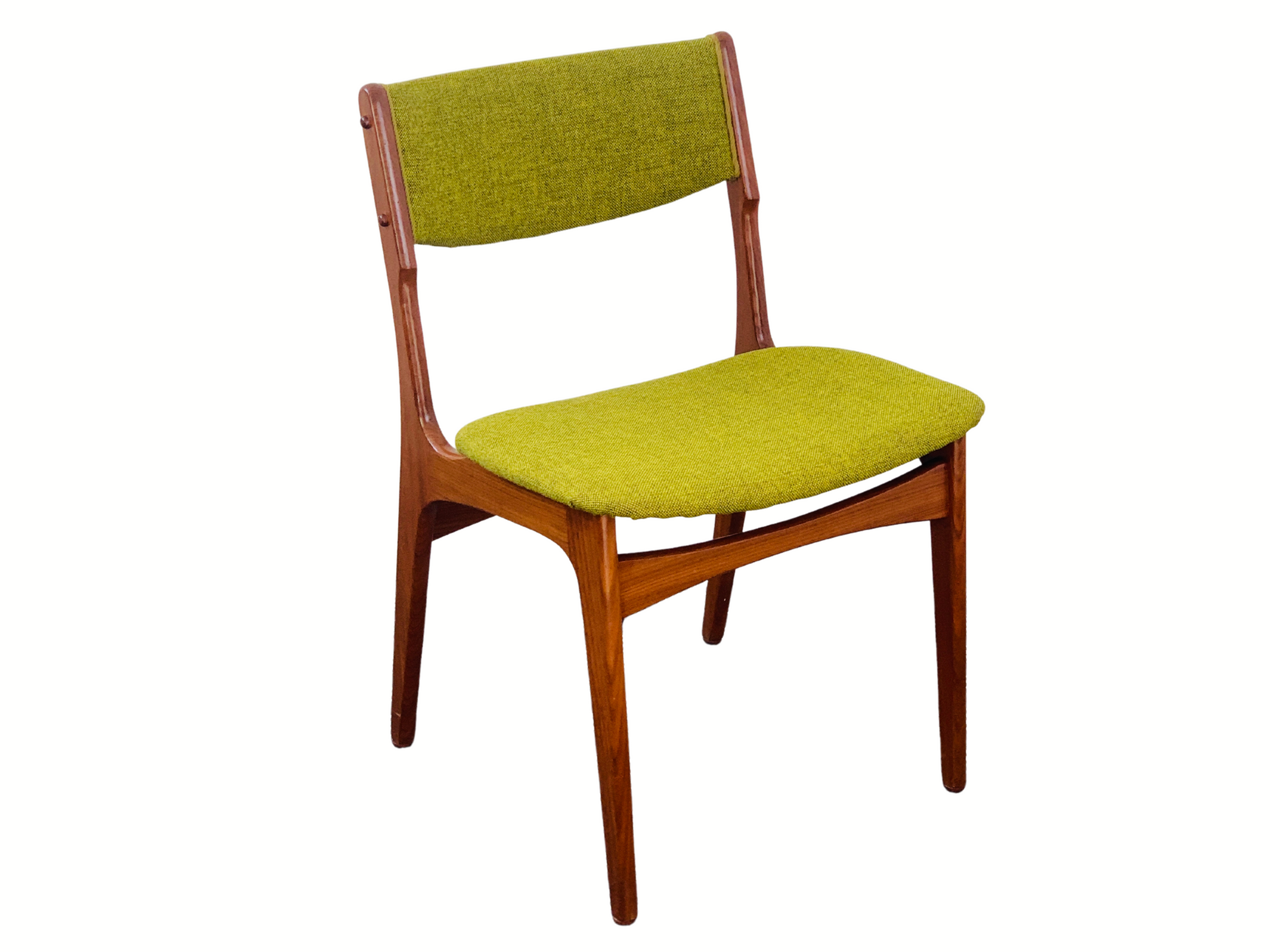 Six Teak and Green Fabric 1960's Danish Dining Chairs