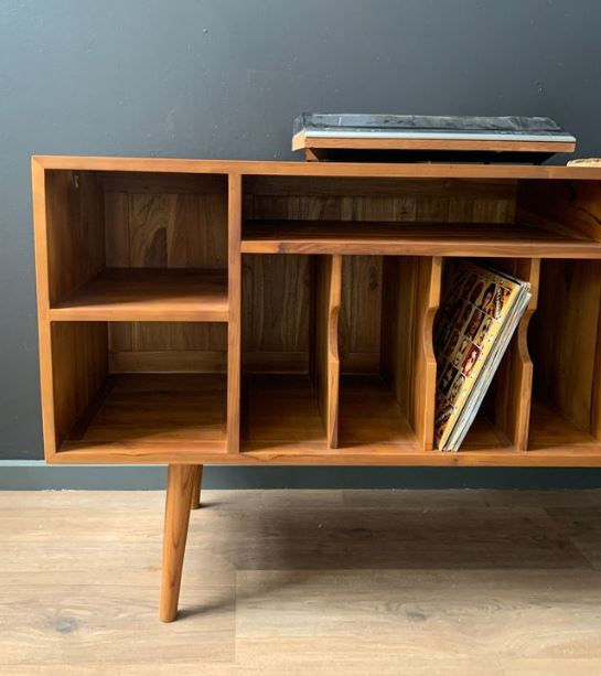Thumbnail: Multi Compartment solid Teak Record Vinyl Storage Cabinet Sideboard