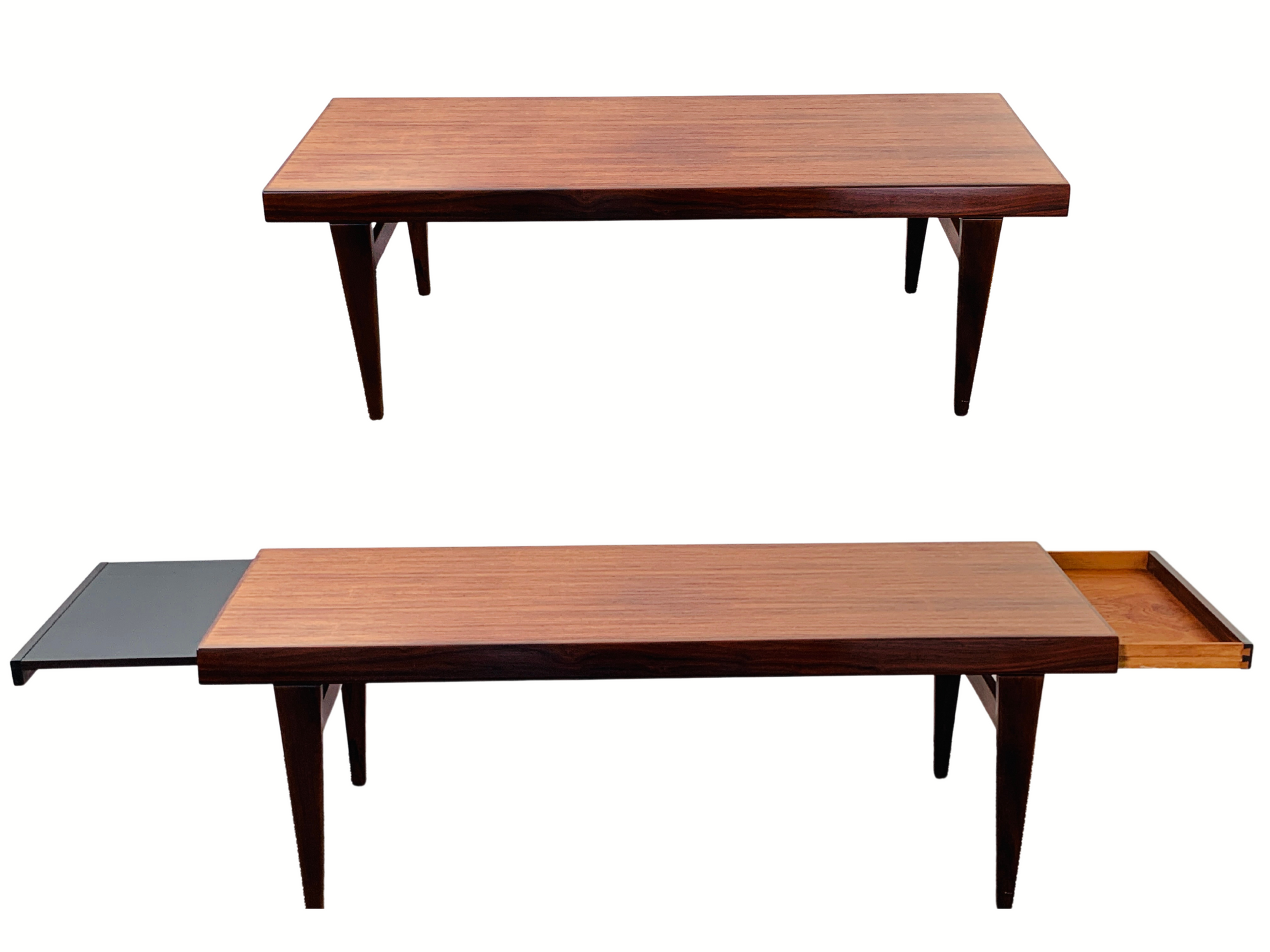 Large Danish Mid Century Rosewood Coffee Table with Extensions