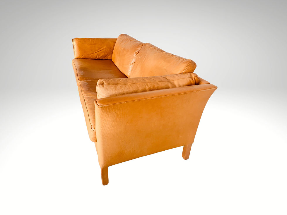 Thumbnail: Danish Tan Leather Mid Century Sofa
