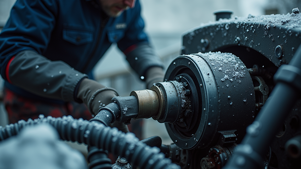 Close-up view of boat engine being winterized