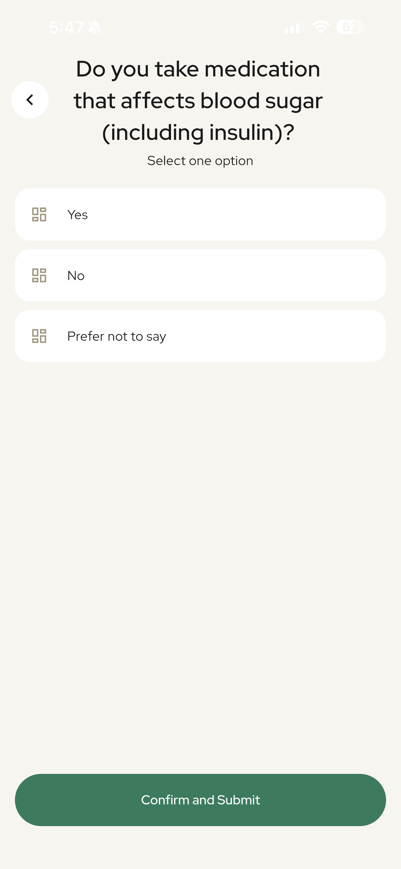 FaceEcho health question screen
