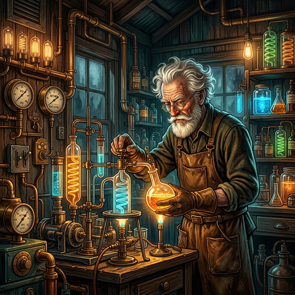 Alexander Sasha Shulgin in his retro-futuristic steampunk garden laboratory - The Origin Archives