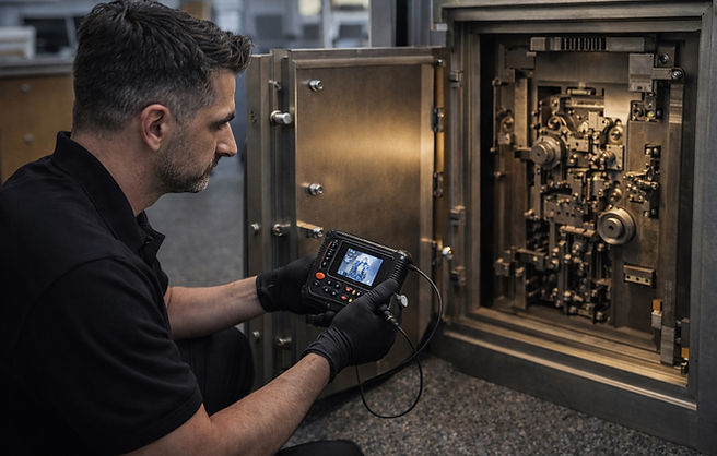 Técnico abrindo cofre travado