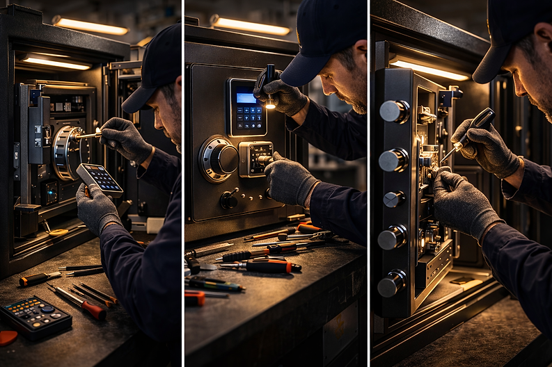 Técnico trocando fechadura de cofre