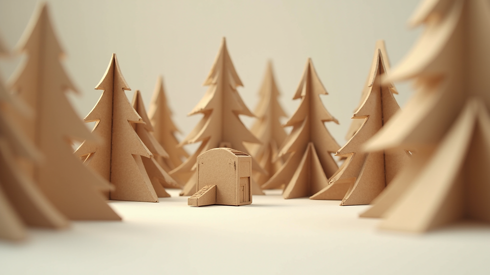 Close-up view of a 3D model made from paper and cardboard