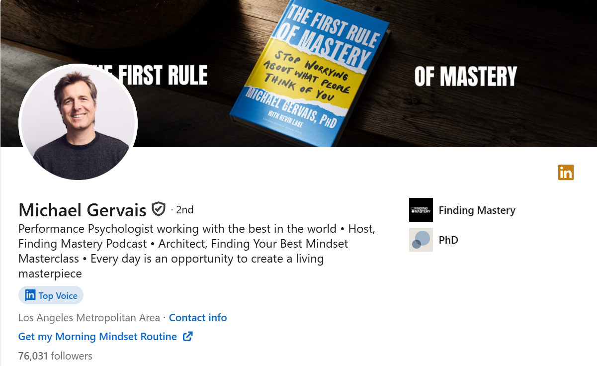 Screenshot of Michael Gervais' LinkedIn Account