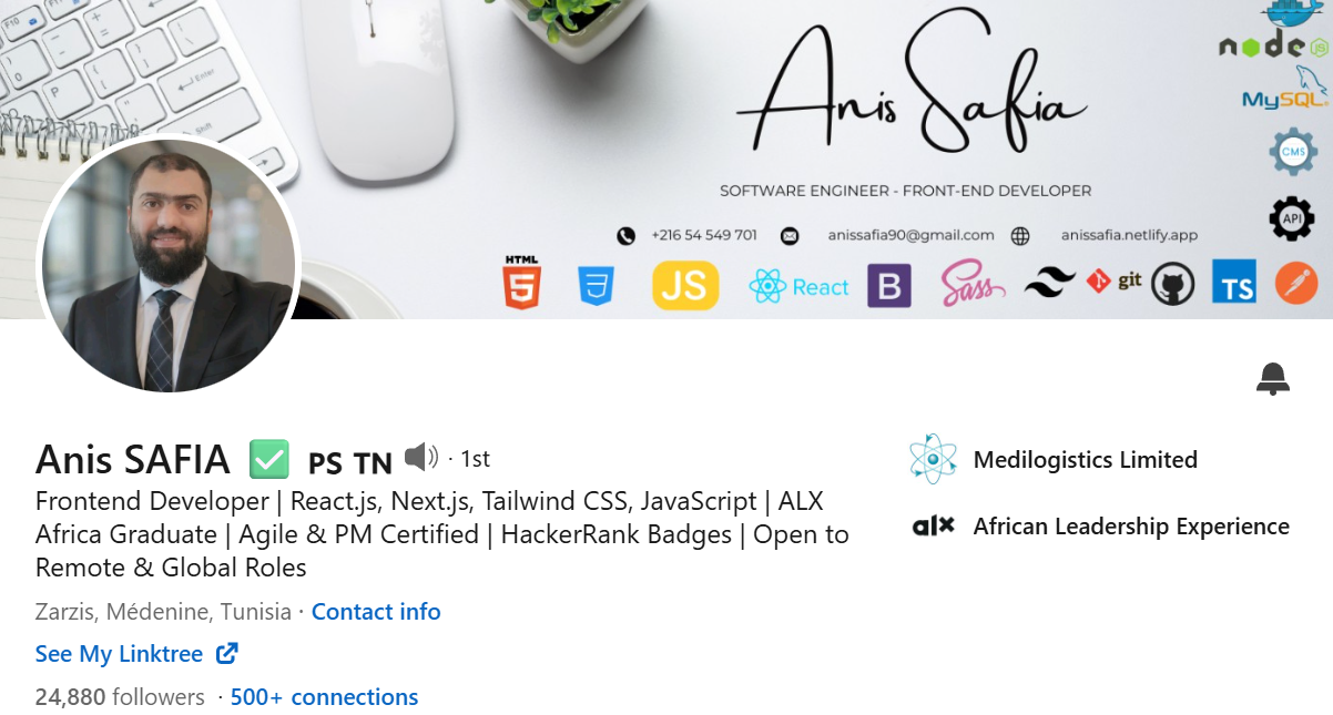 Screenshot of Anis Safia's LinkedIn Profile