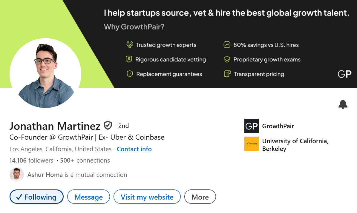 Screen Shot from Jonathan's LinkedIn Profile
