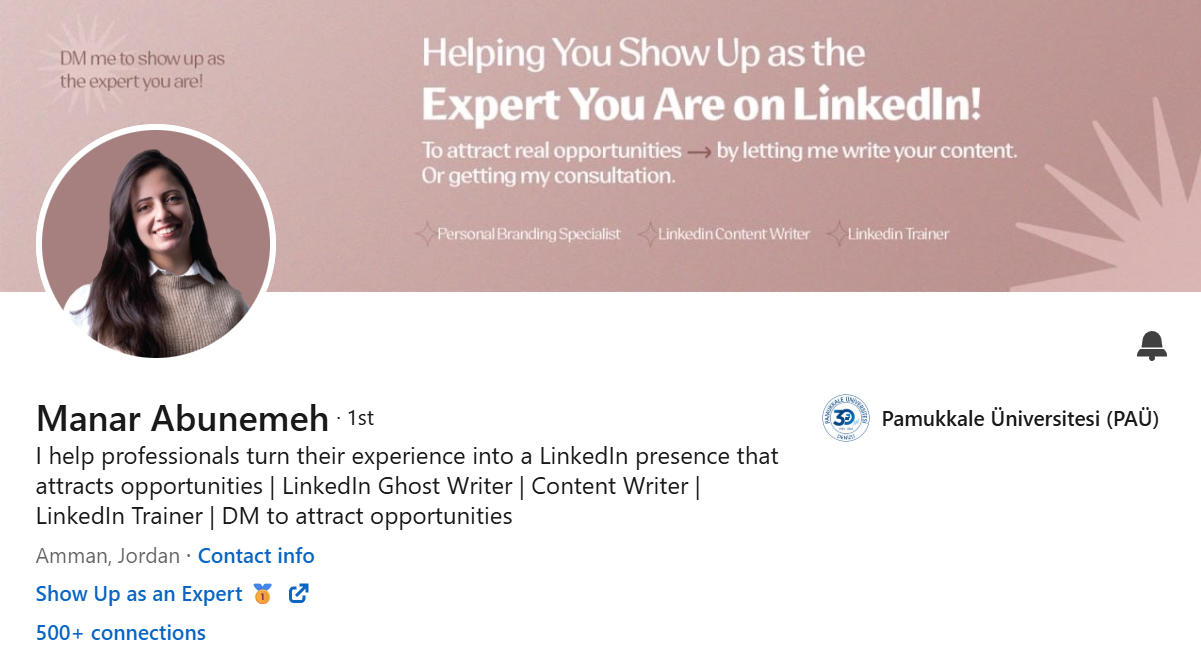 Screenshot of Manar Abunemeh's LinkedIn Profile
