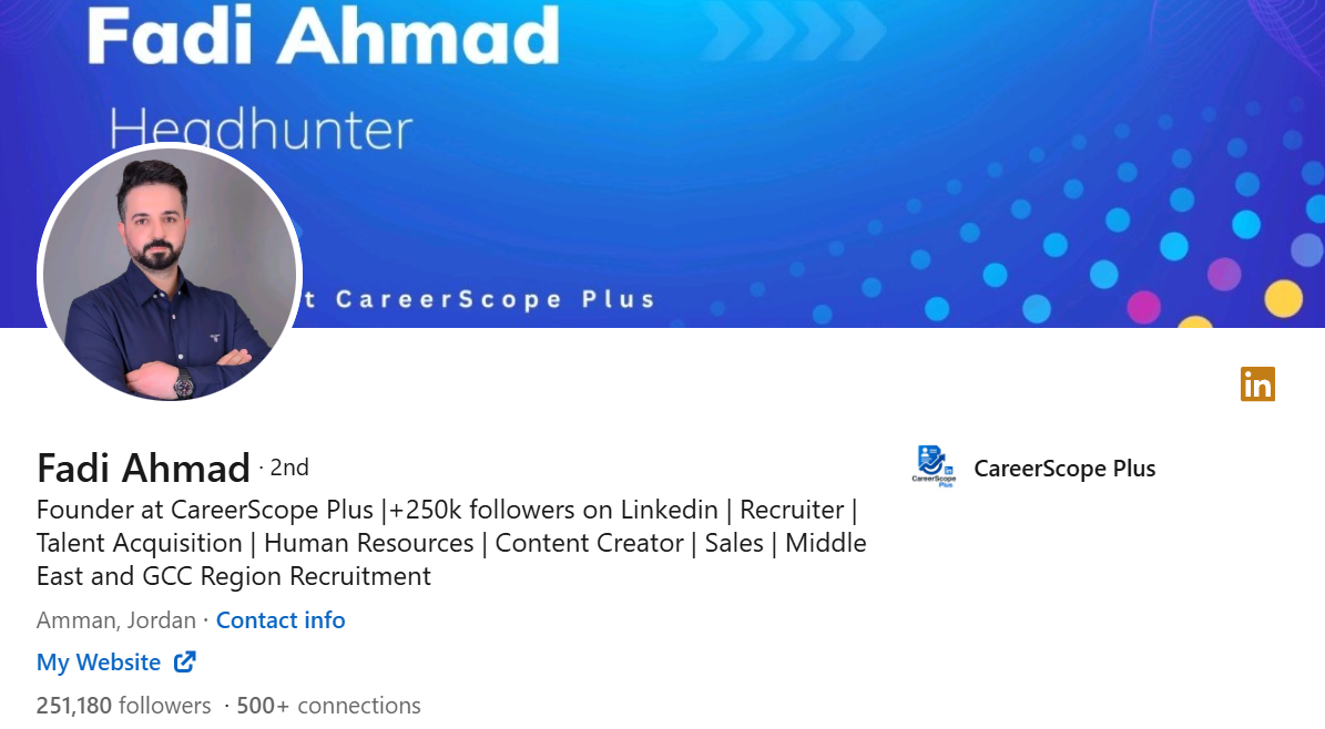 Screenshot of Fadi Ahmad's LinkedIn Profile