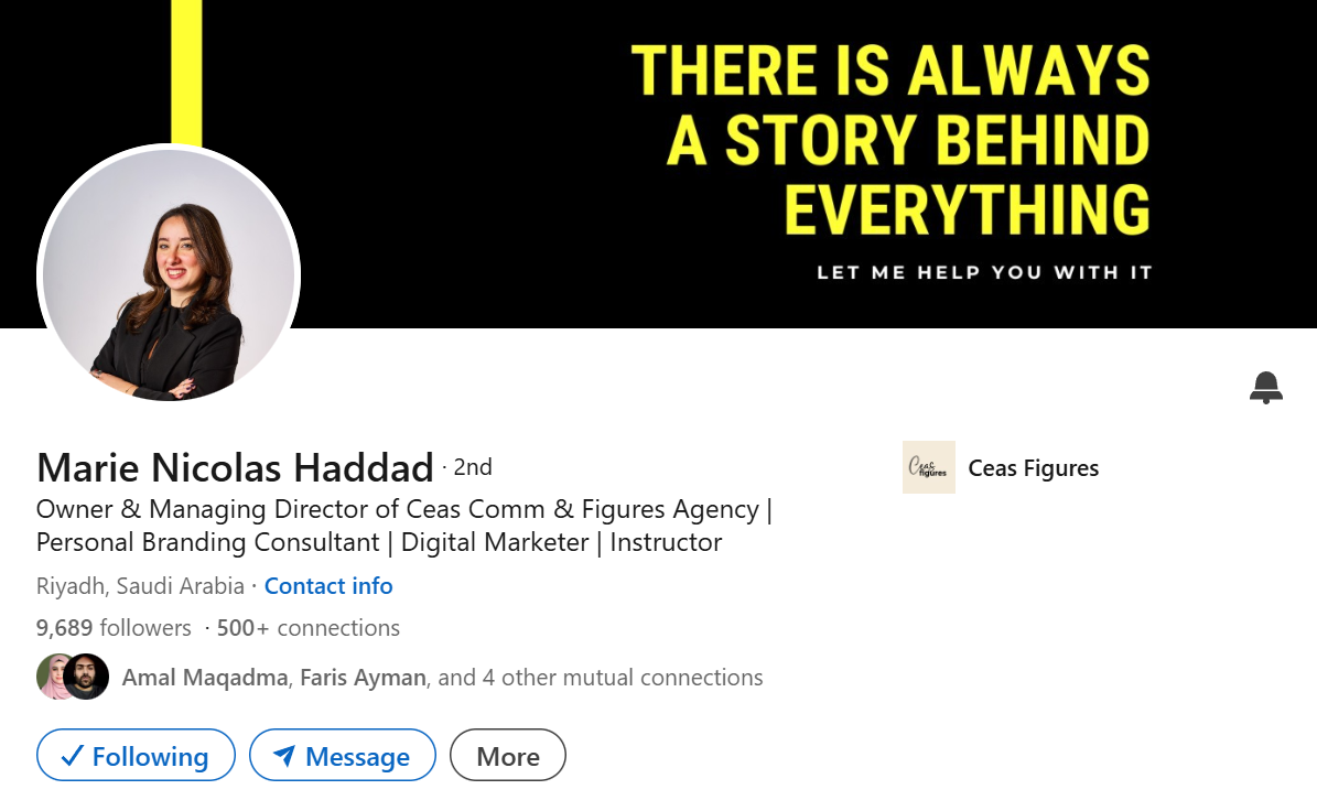 Screenshot of Marie Nicolas Haddad's LinkedIn Profile