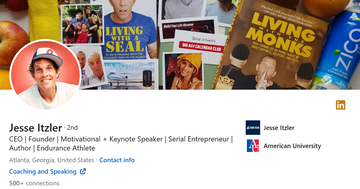 Screenshot of Jesse Itzler's LinkedIn Account