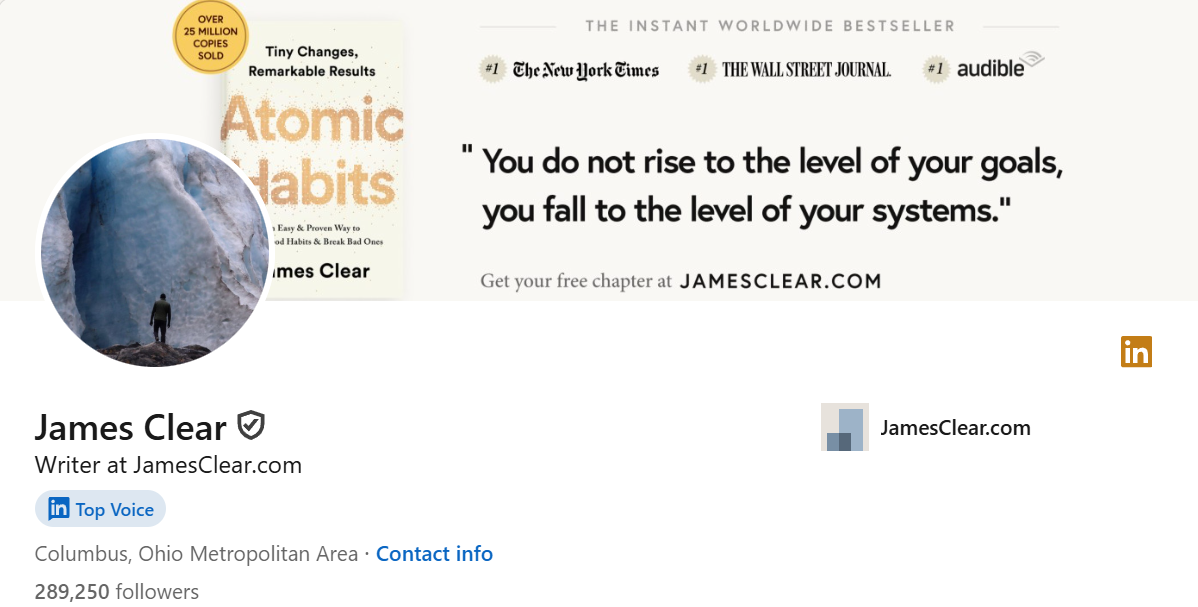 Screenshot of James Clear's LinkedIn Profile