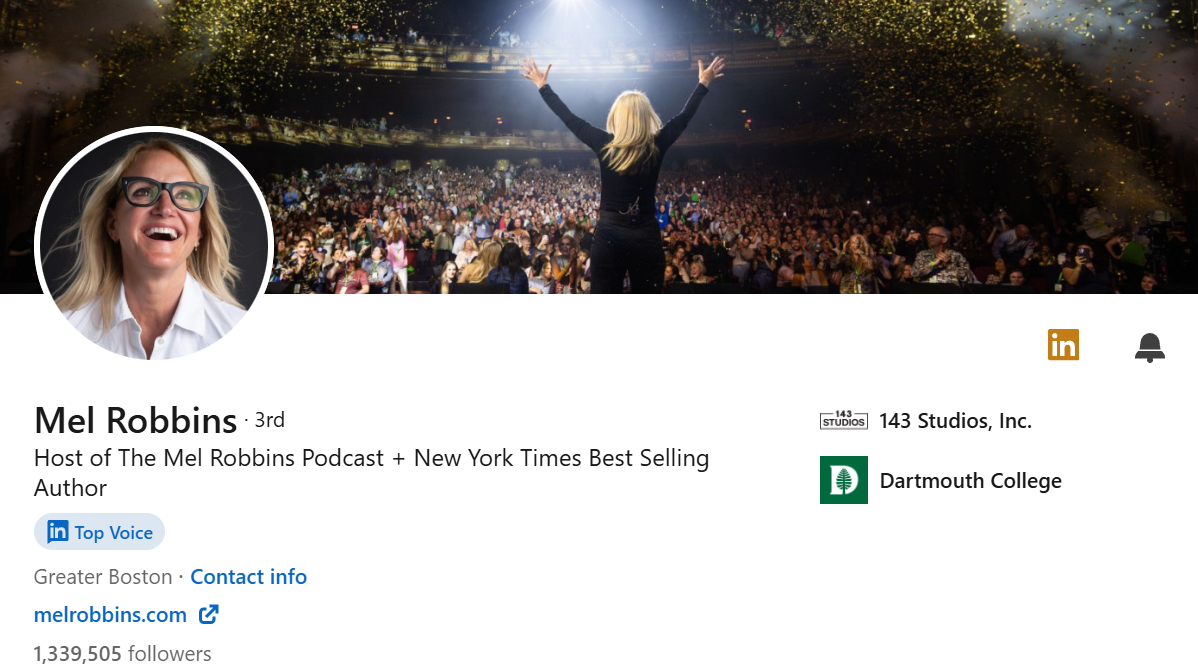 Screenshot of Mel Robbins' LinkedIn Profile