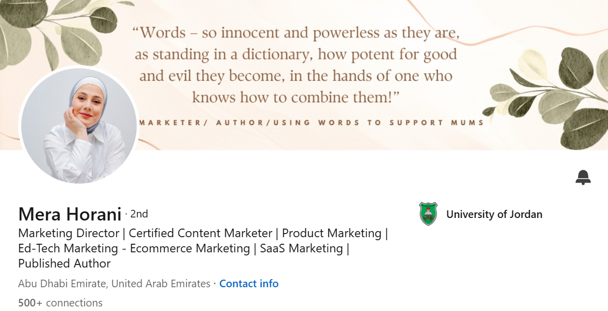 Screenshot of Mera Horani's LinkedIn Profile