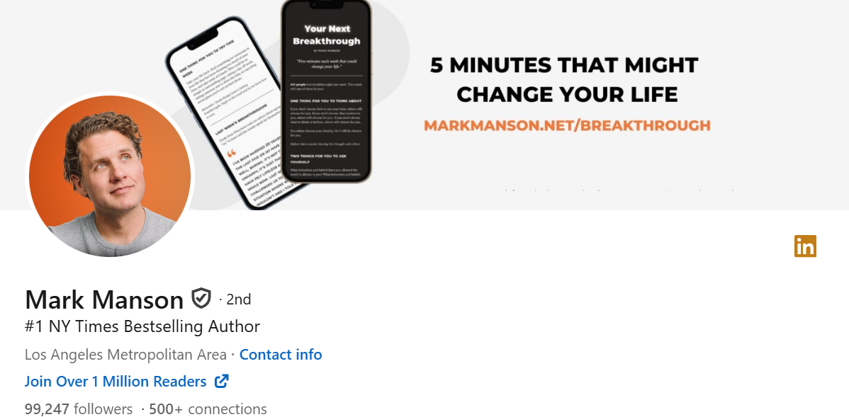 Screenshot of Mark Manson's LinkedIn Profile