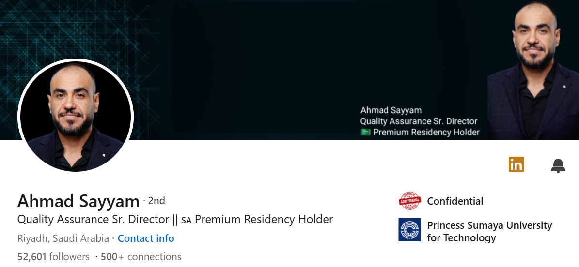 Screenshot of Ahmad Sayyam's LinkedIn Profile