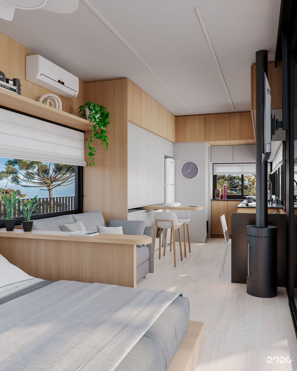 TINY HOUSE GRAMADO 20 20 Arquitetura Projeto de casas offshore pré-fabricado Box Modular Sustentável container kitnet