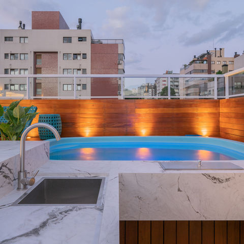 Apê Garden - terraço com bar e piscina