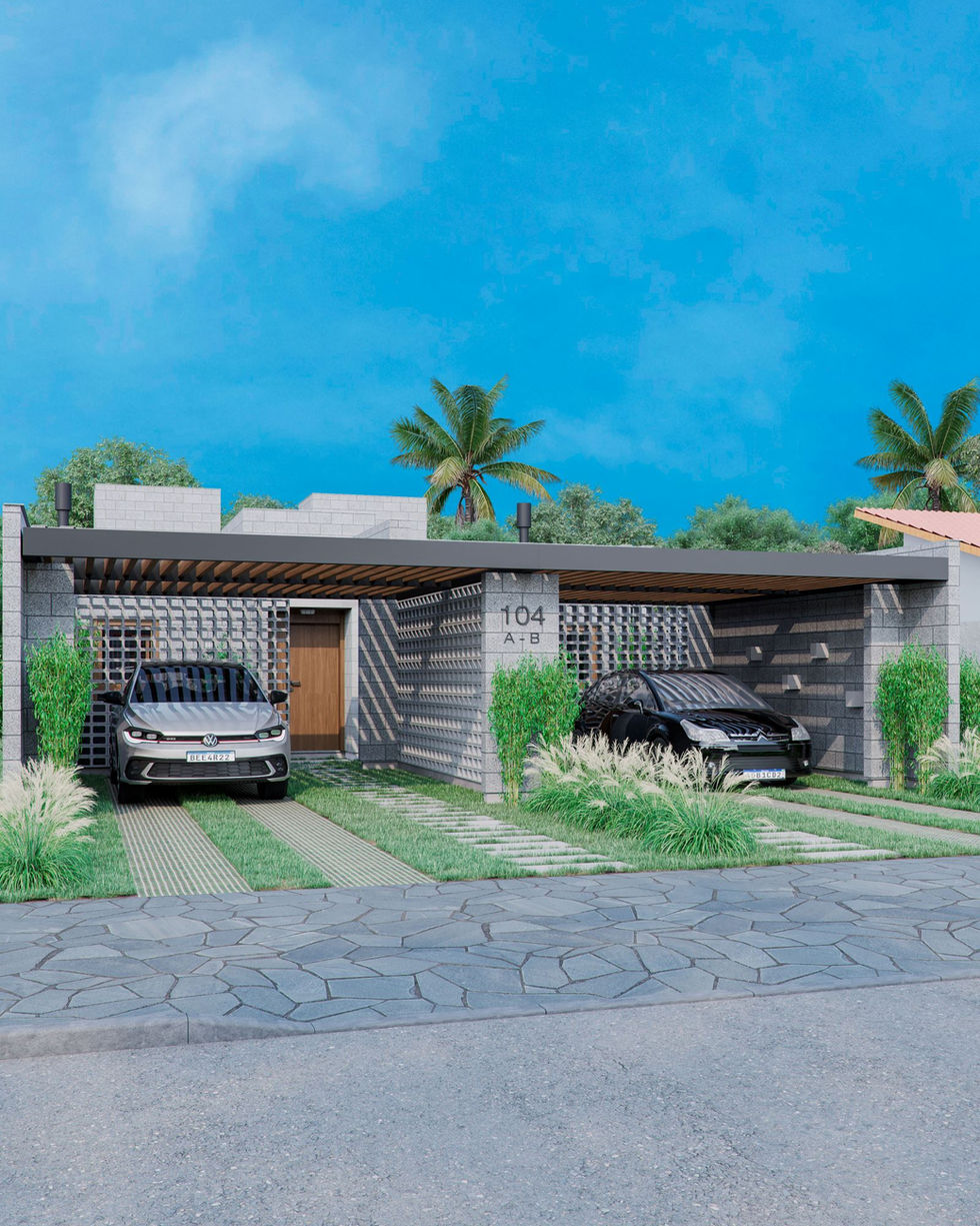 CASA NAUTAS 20 20 Arquitetura Projeto de casas bloco de concreto aparente térrea contemporânea fachada frontal