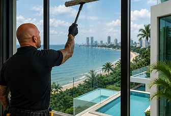 Window cleaning condo villa pool villa high window pattaya