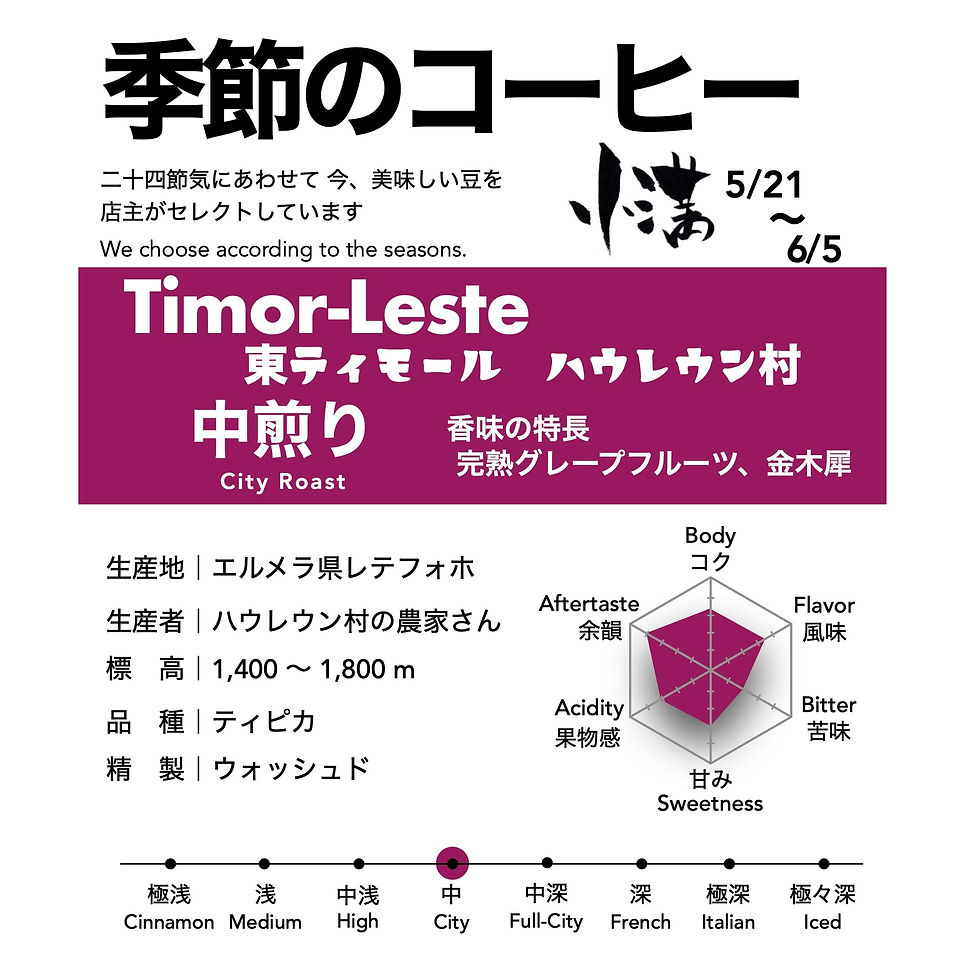 サムネイル： 季節のコーヒー「立夏」5/21〜6/4 東ティモール ハウレウン村