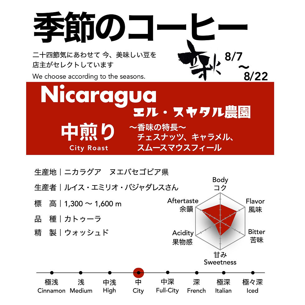 サムネイル： 季節のコーヒー「立秋」8/7〜8/22 Nicaragua エル・スヤタル農園